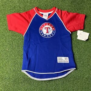 True Fan Youth Red Blue MLB Baseball Texas Rangers Pullover Shirt Jersey Sz M